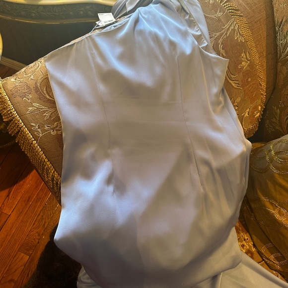 Aidan mattox baby blue silk Long one shoulder mermaid gown size 8 - Picture 8 of 13